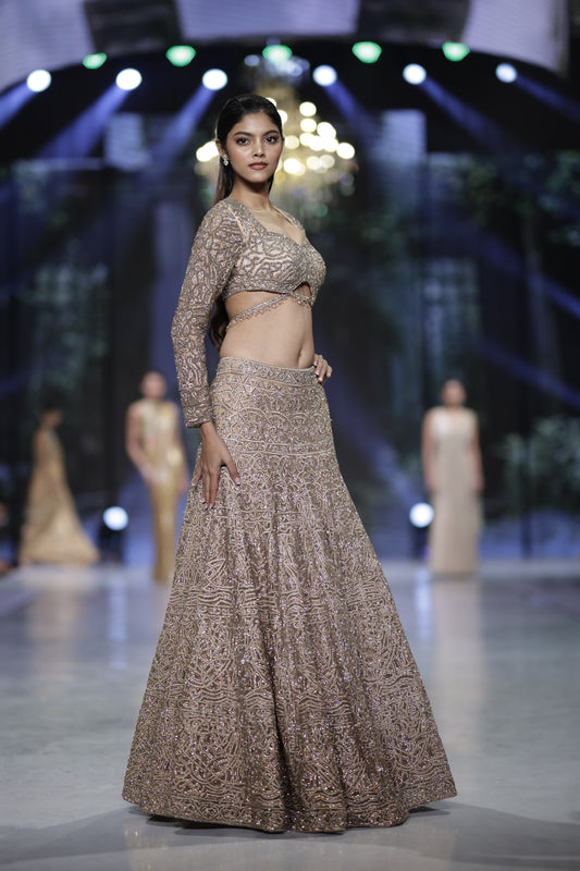 Gold sculpted lehenga