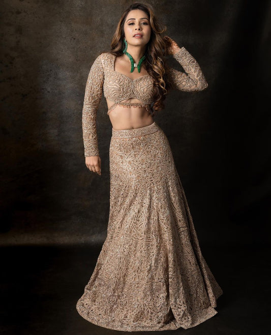 Gold sculpted lehenga (Price on Request)
