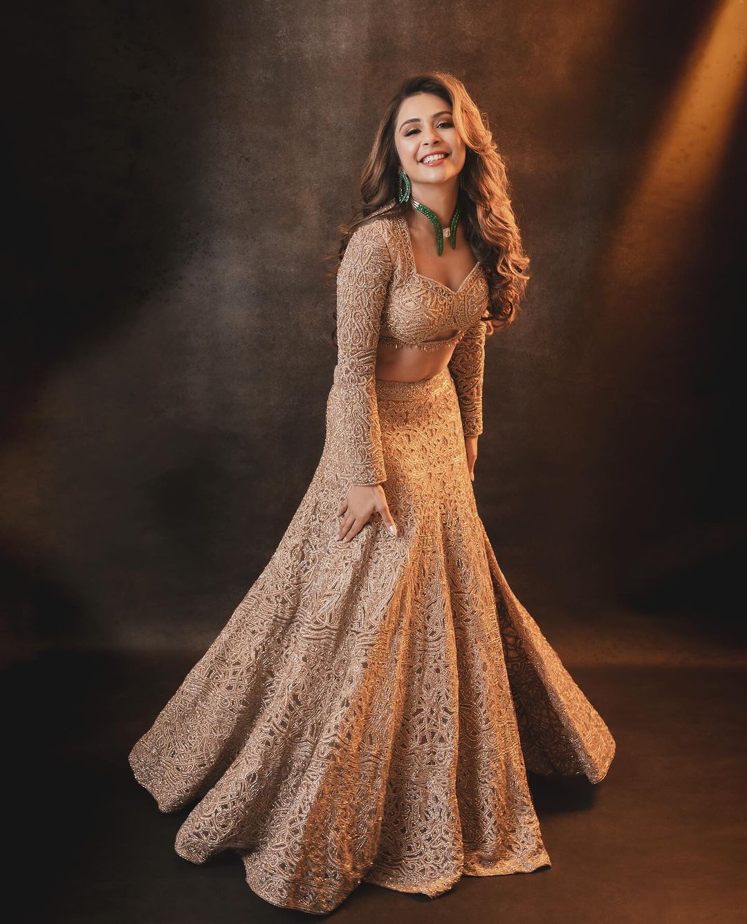 Gold sculpted lehenga (Price on Request)