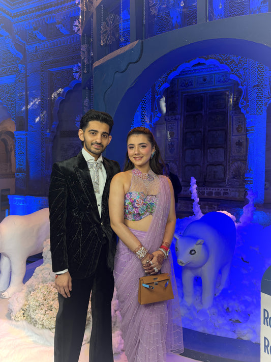 Lavender Crystal Rose Embellished Sari