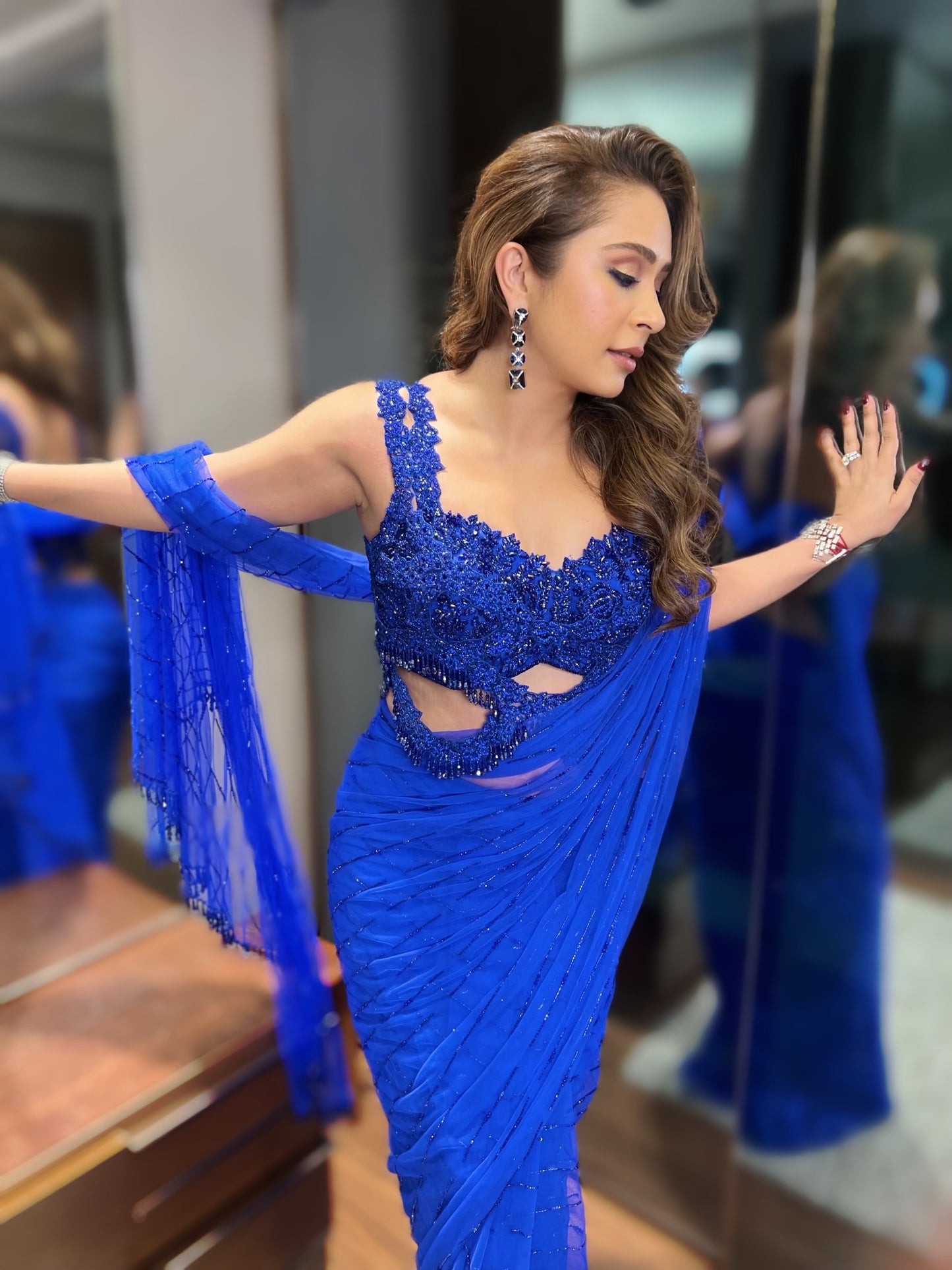 Sapphire-Blue Embellished Sari