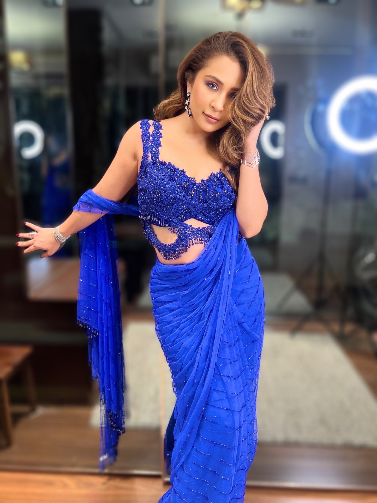Sapphire-Blue Embellished Sari