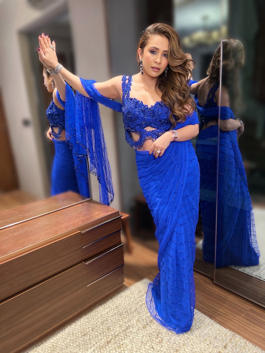 Sapphire-Blue Embellished Sari