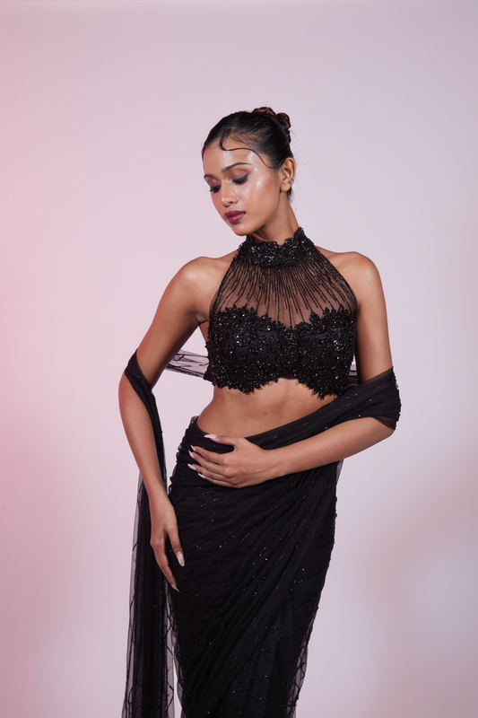 Black Rose-cut Crystal Sari