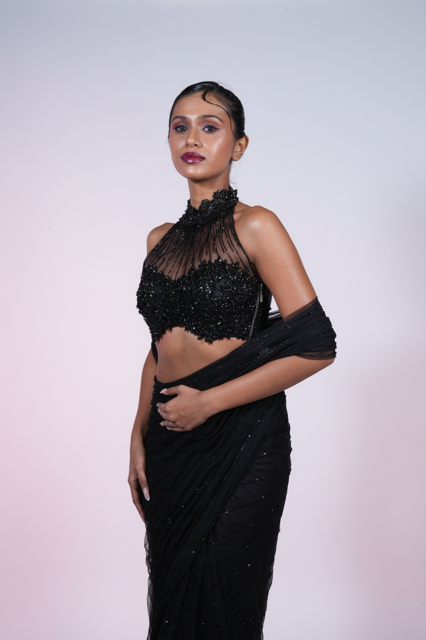 Black Rose-cut Crystal Sari