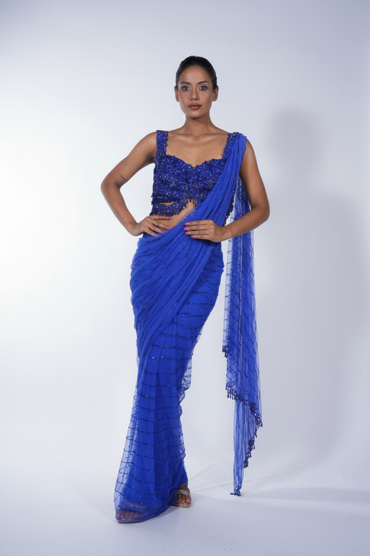 Blue Rose-cut Crystal Sari