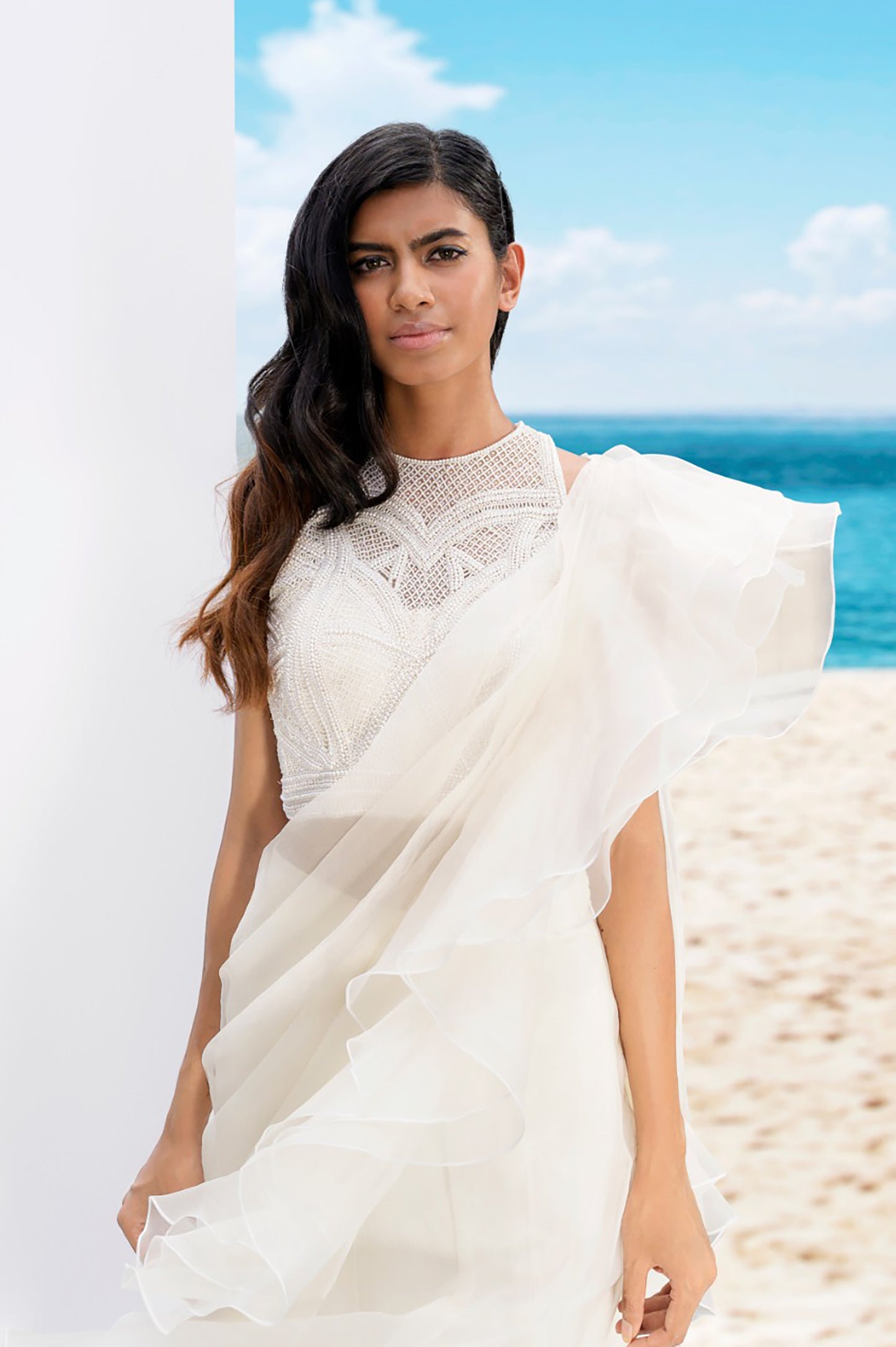 Blouse with ruffle saree