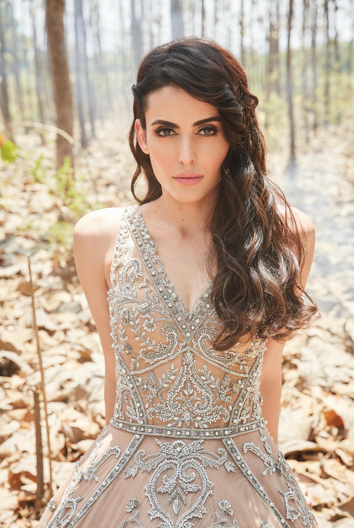 V Neck Flounced Gown