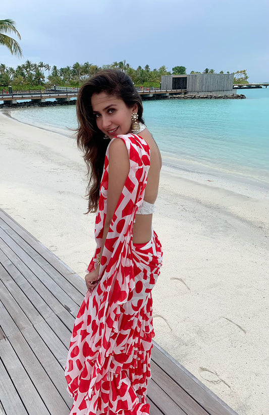 Embellished Blouse with Ruffle Saree