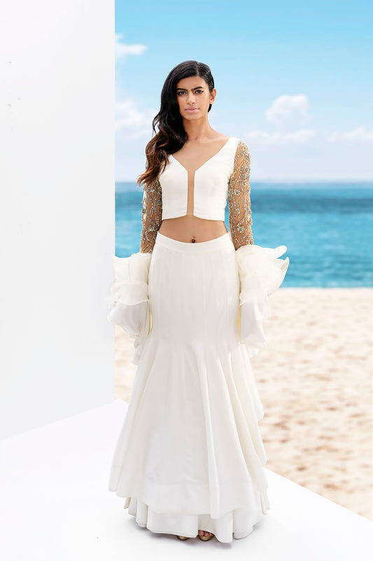 Ruffle sleeve Blouse with layered skirt