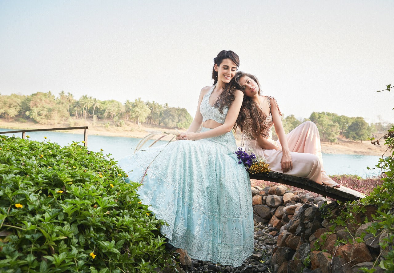 Frosty blue lehenga with blouse