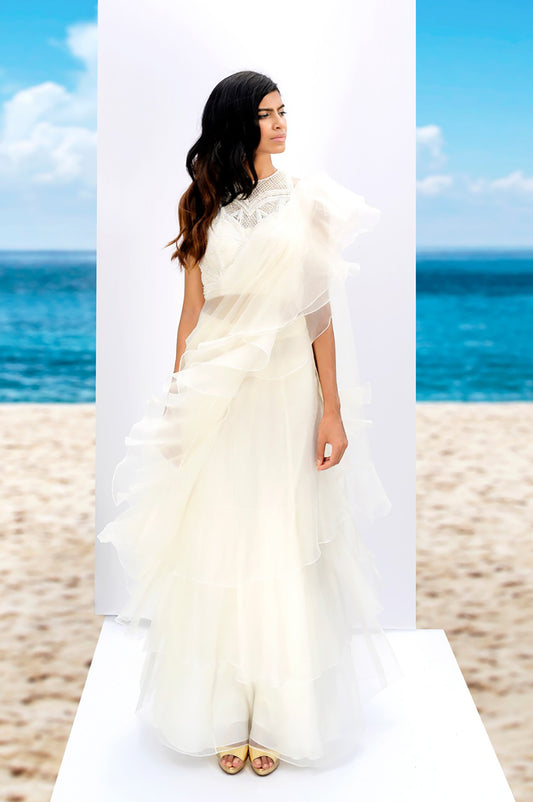 Blouse with ruffle saree