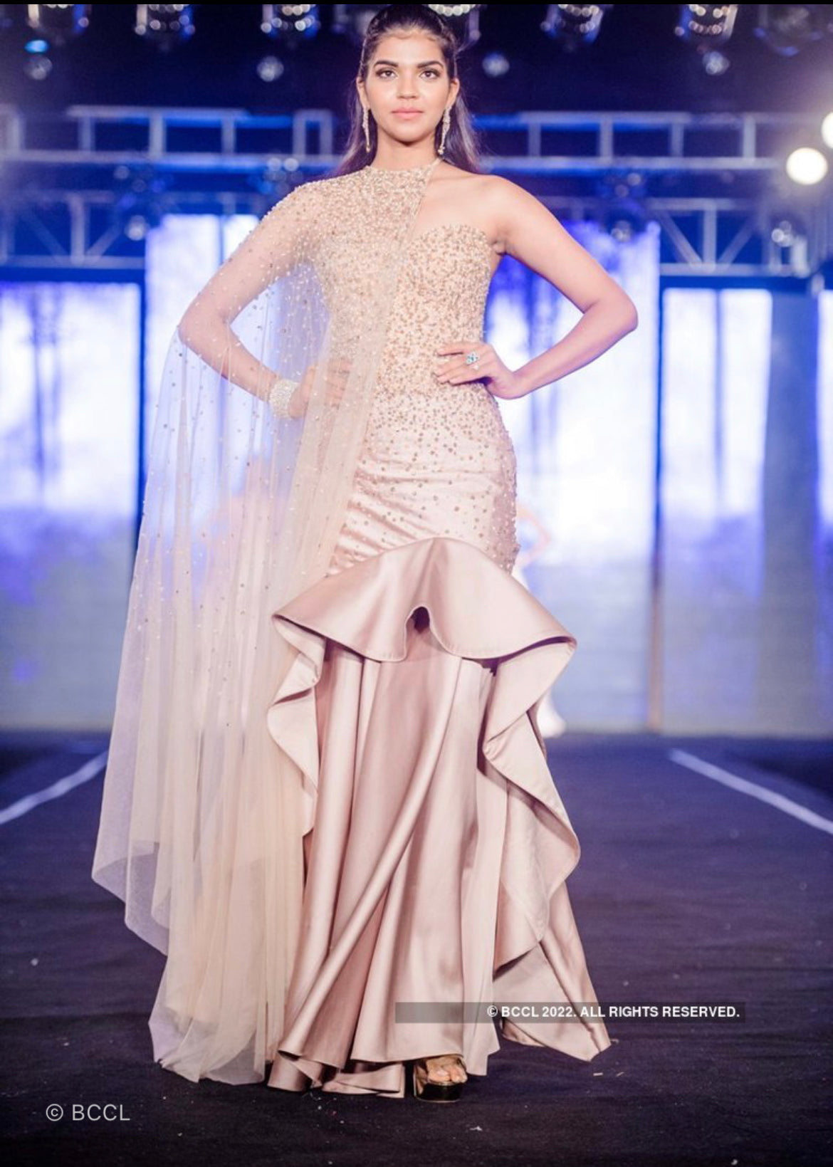 Structured Gown With Side Cape