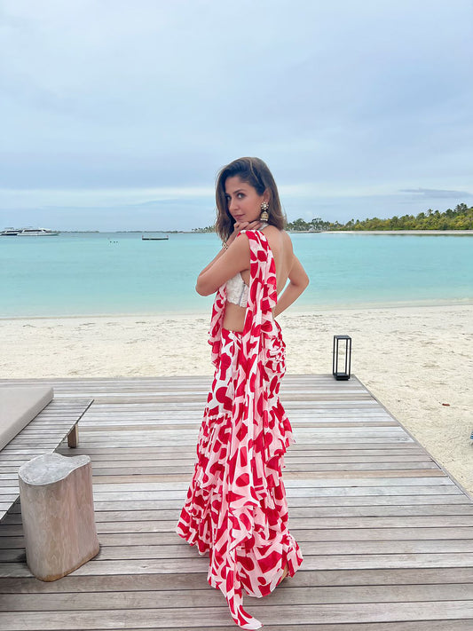 Embellished Blouse with Ruffle Saree