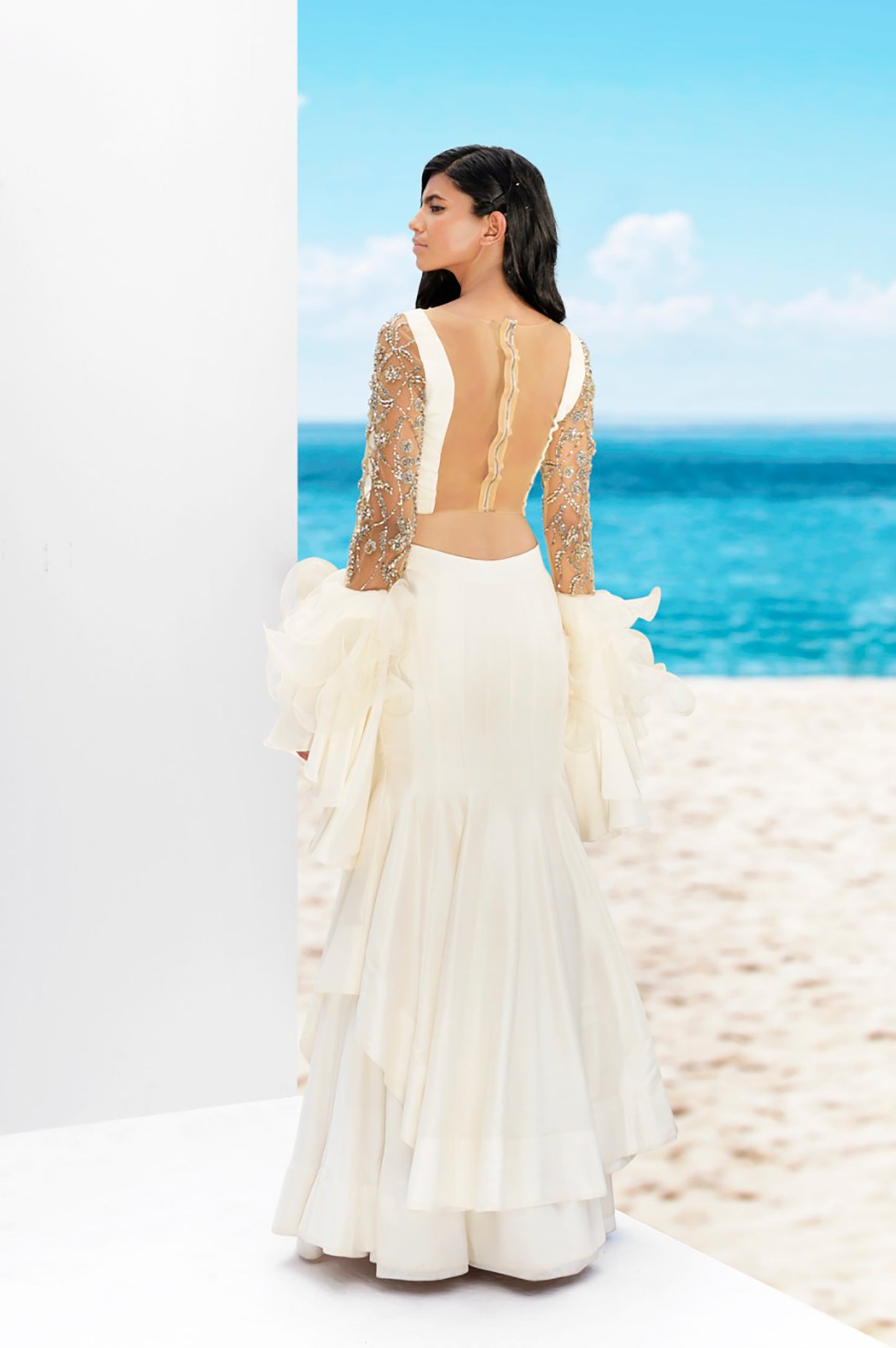 Ruffle sleeve Blouse with layered skirt