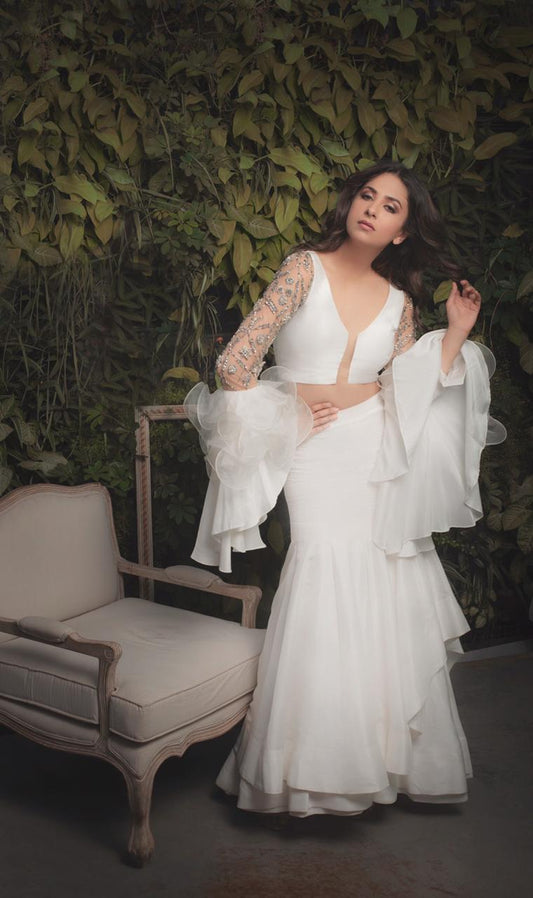 Ruffle Sleeved Blouse With Layered Skirt