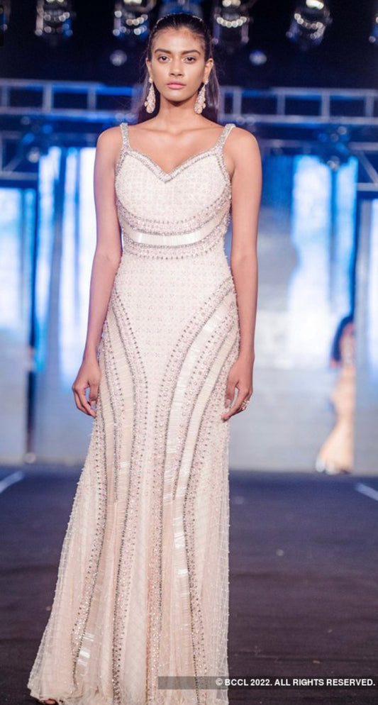 Pink Straight Fit Embellished Gown