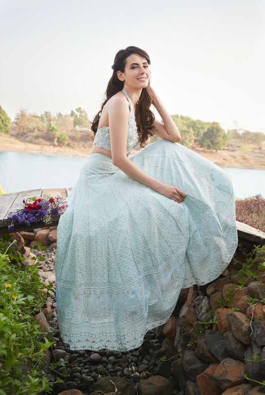 Frosty blue lehenga with blouse