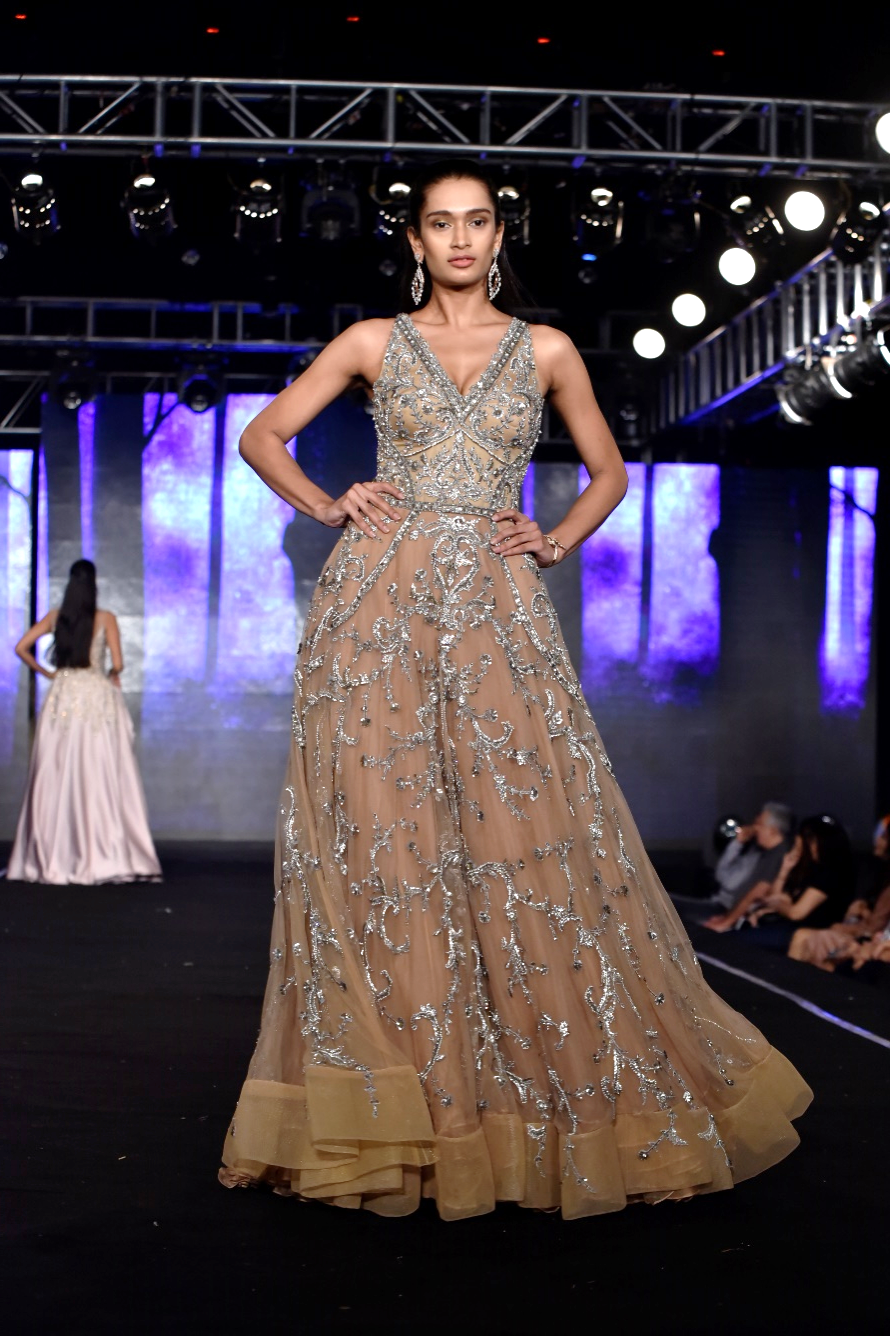 V Neck Flounced Gown