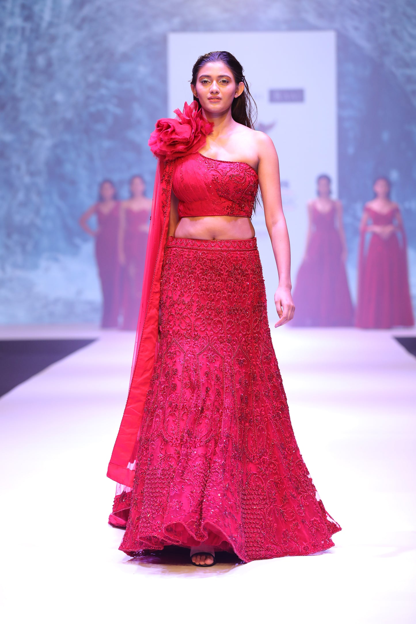 One shoulder blouse with lehenga