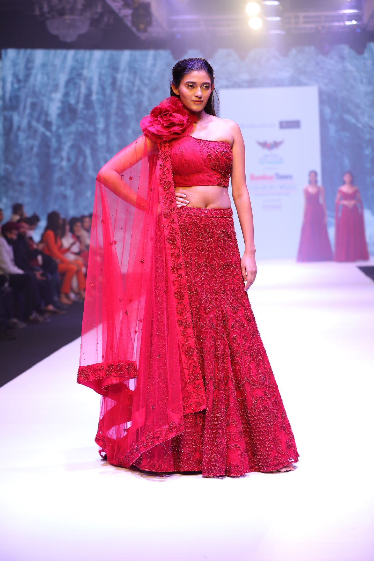 One shoulder blouse with lehenga