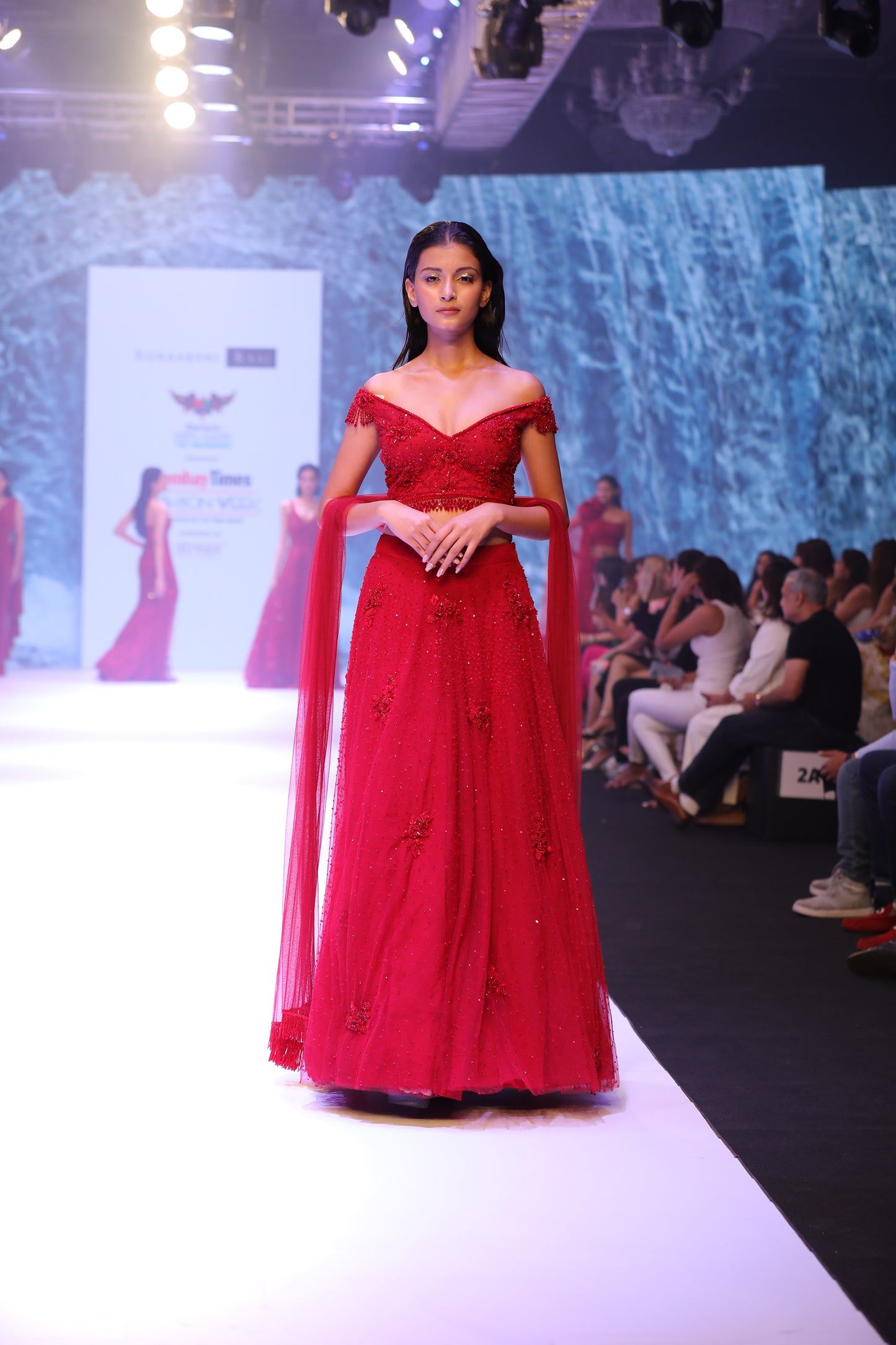 Off shoulder blouse with lehenga