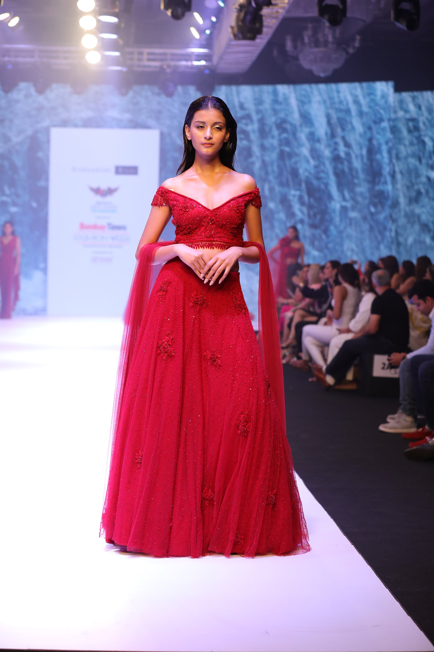 Off shoulder blouse with lehenga