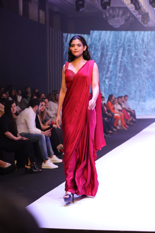 Pre draped saree with embellished blouse