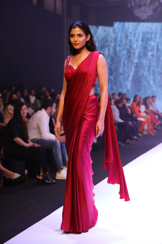 Pre draped saree with embellished blouse