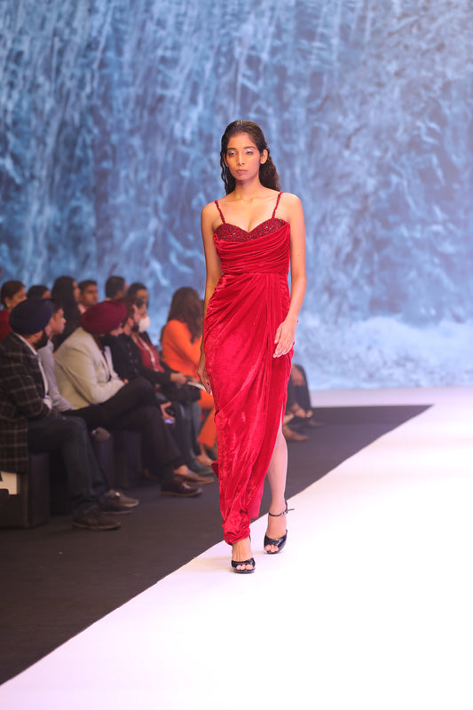 Red Tube Draped Gown