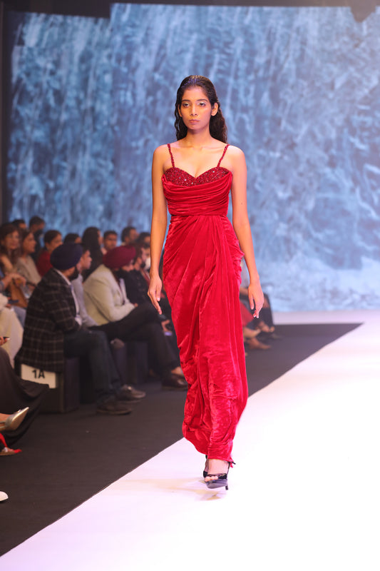 Red Tube Draped Gown