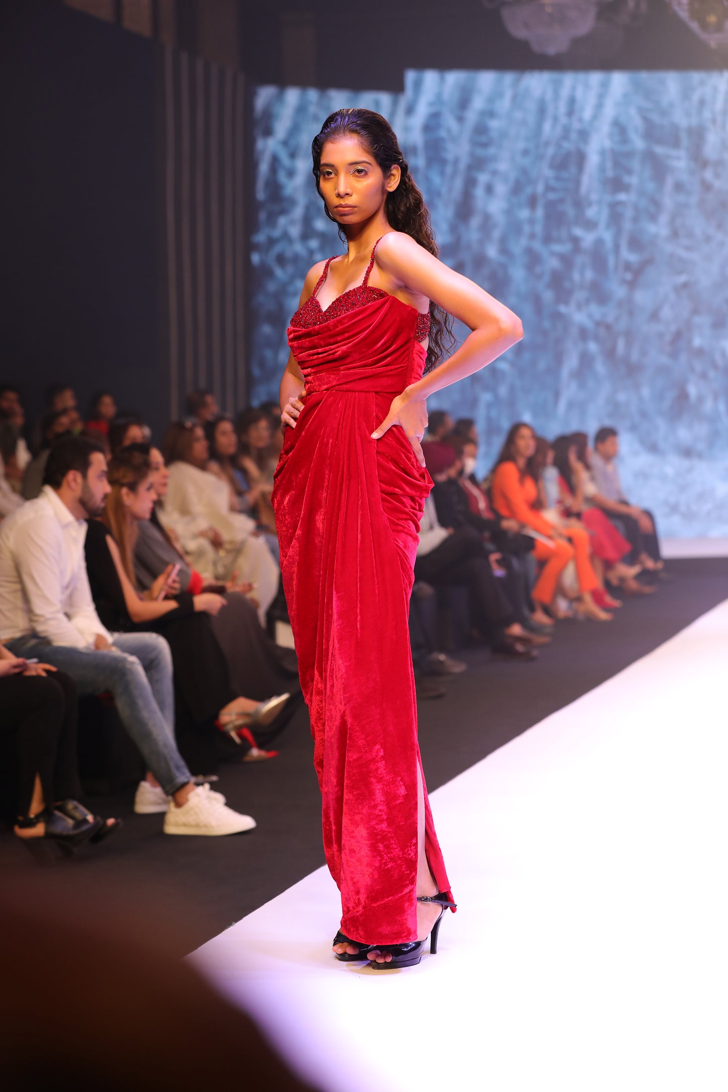 Red Tube Draped Gown
