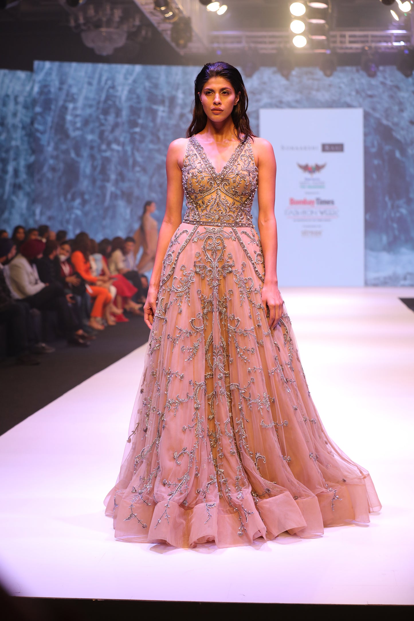 V Neck Flounce Gown