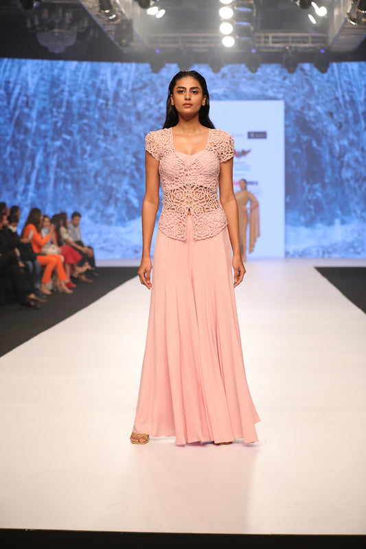 Pink Cutwork Jacket with Buister & Sharara