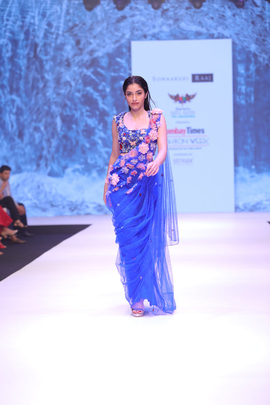 Applique Floral Embroidered Skirt with Blouse