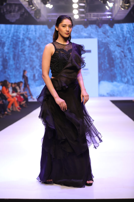 Black ruffle saree gown