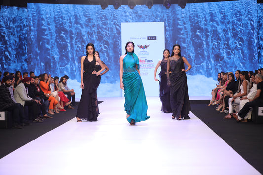 Draped gown with waist embellishment