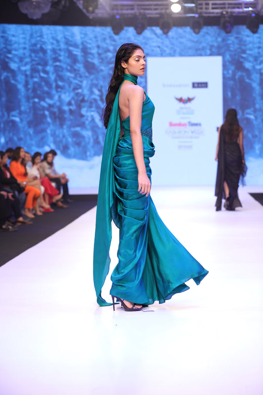 Draped gown with waist embellishment