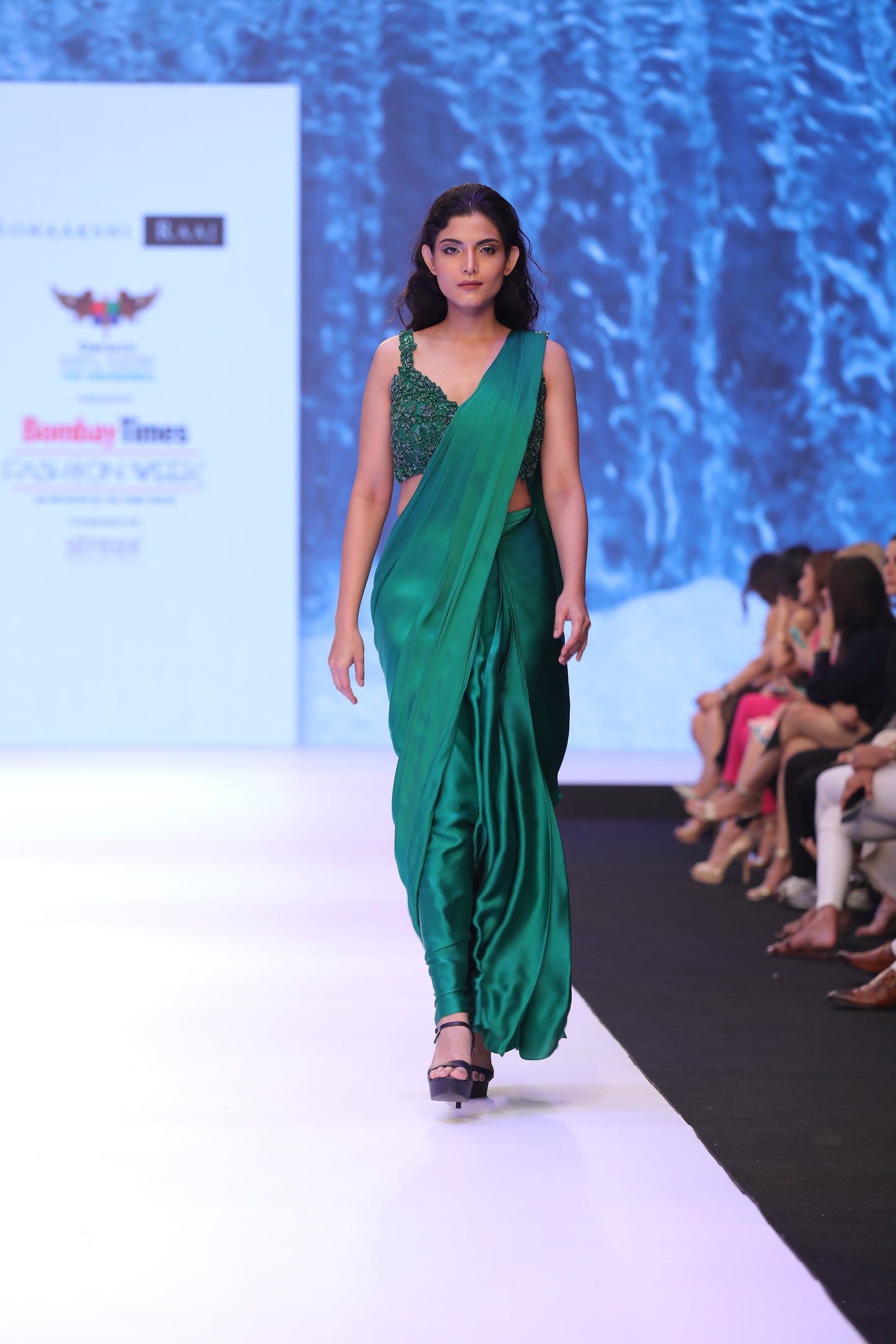 Pre draped saree with emb blouse