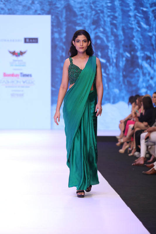 Pre draped saree with emb blouse