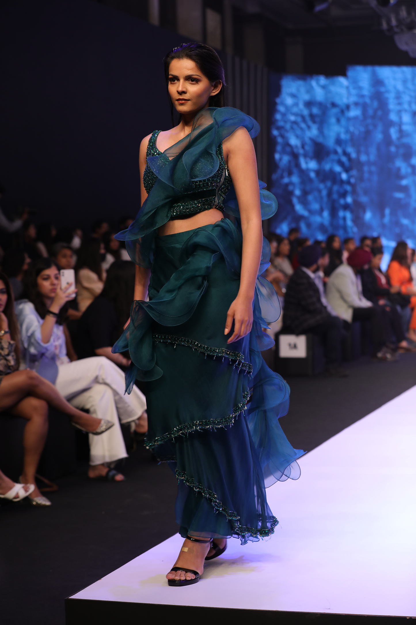 Ruffle saree with emb blouse