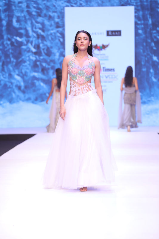 Floral tussled bustier with skirt