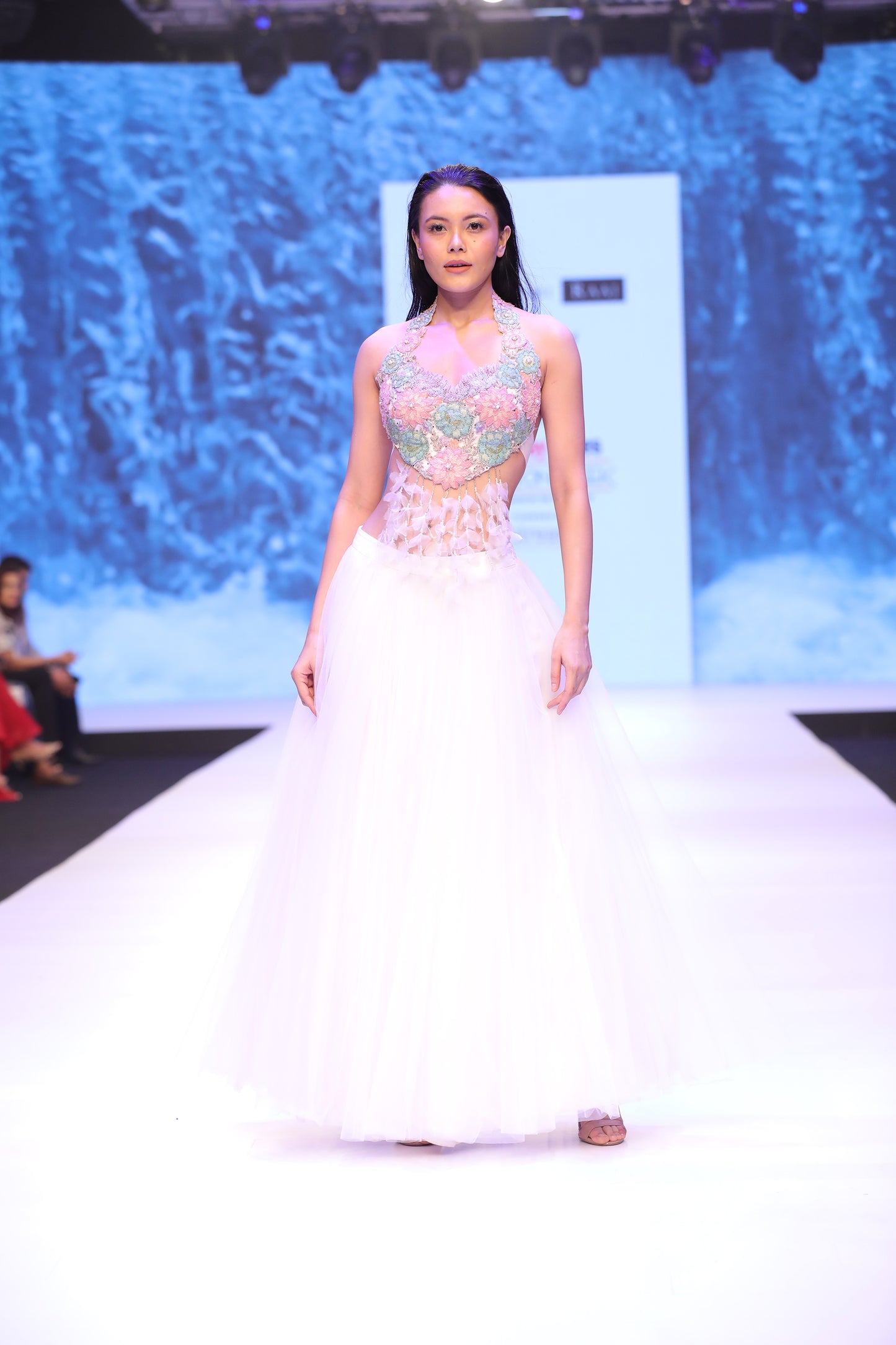 Floral tussled bustier with skirt