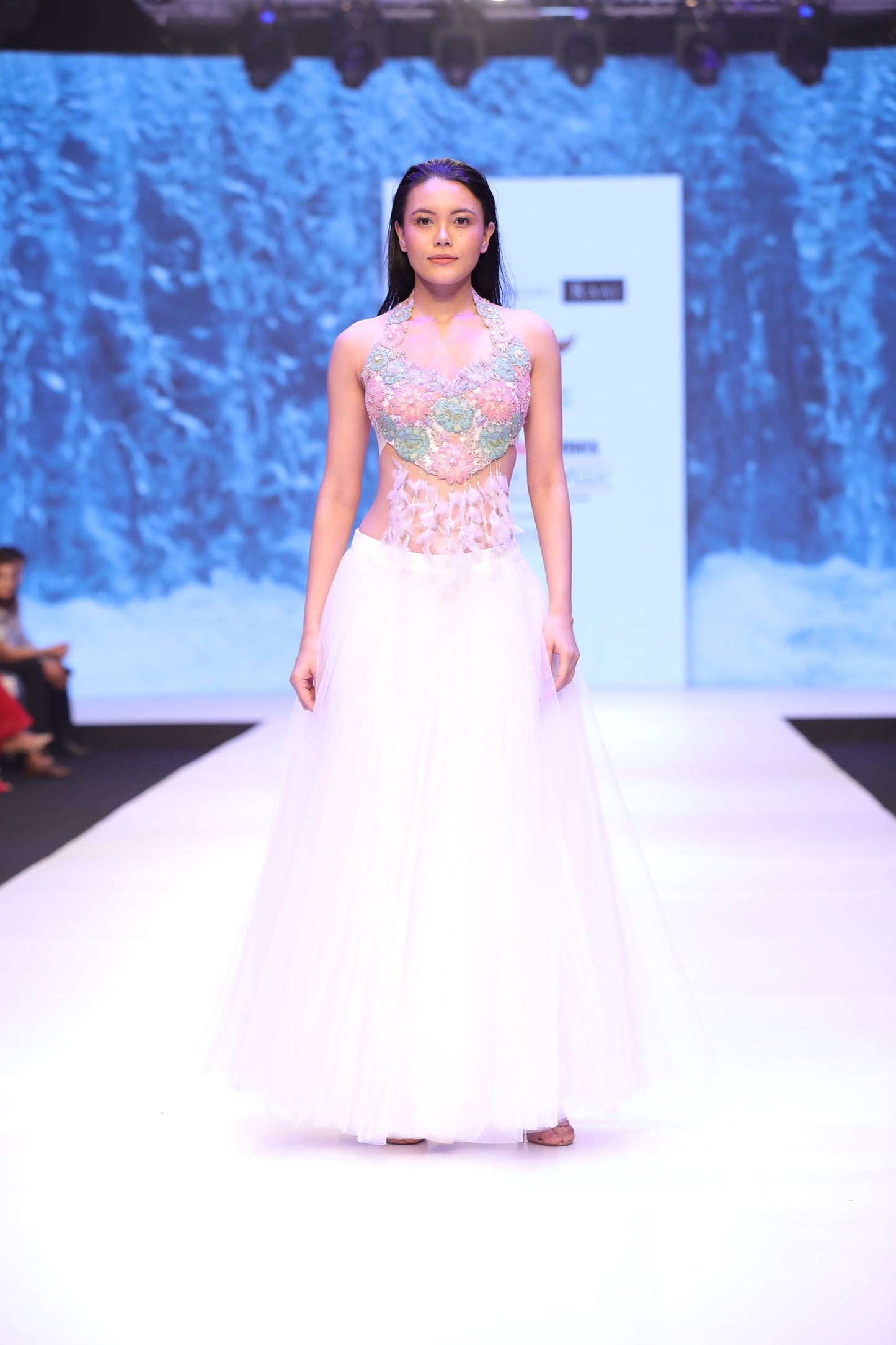 Floral tussled bustier with skirt