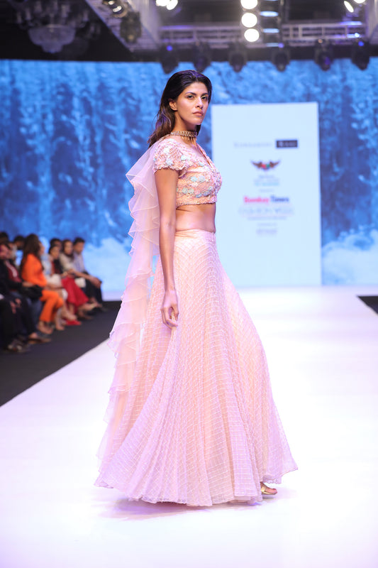 Blouse with lehenga and ruffle dupatta