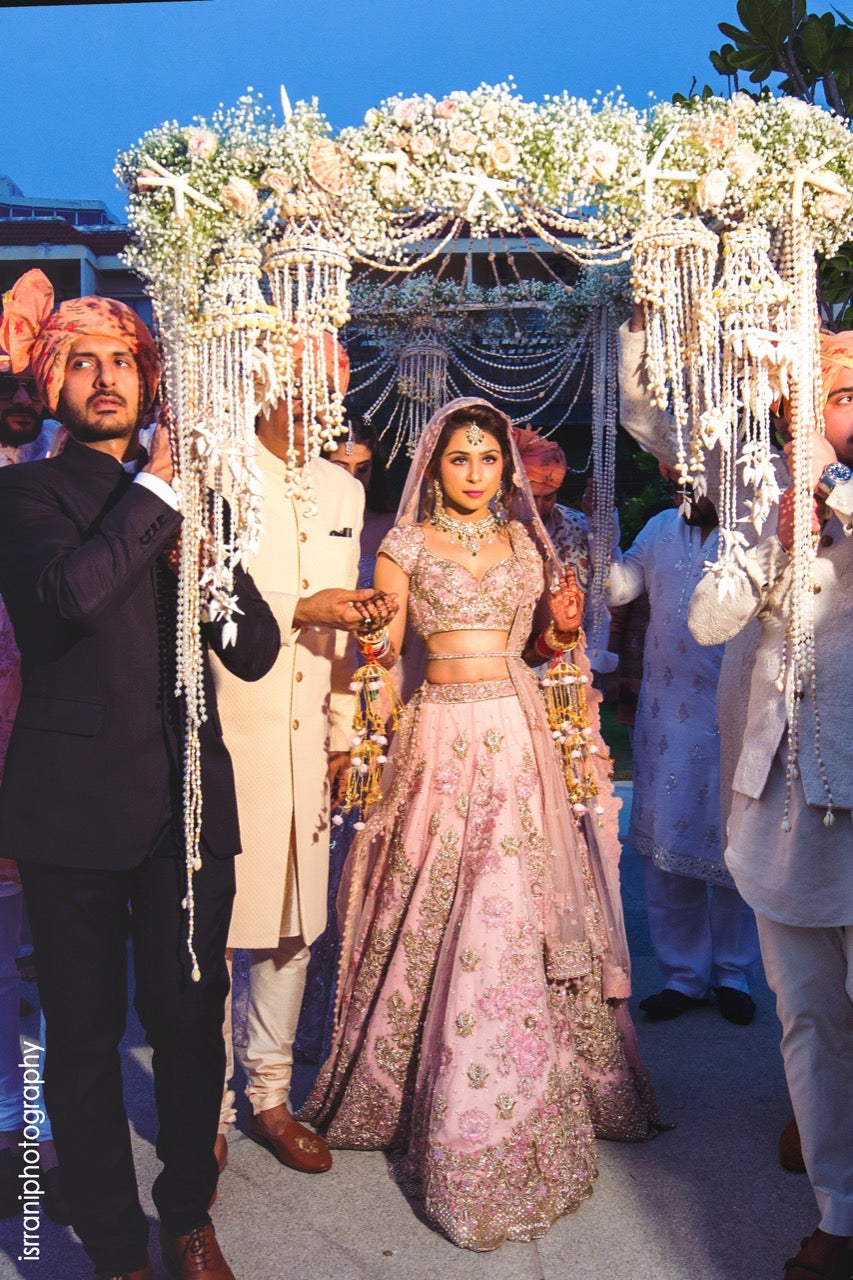 Embroidered Blouse with Lehenga, Dupatta & Belt