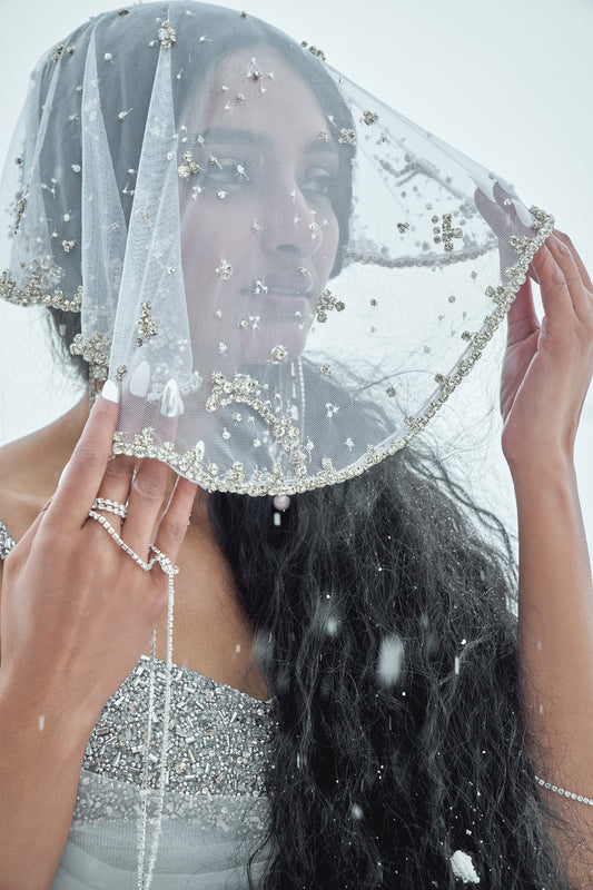 Aurora- Silver lehenga with embroidered blouse set