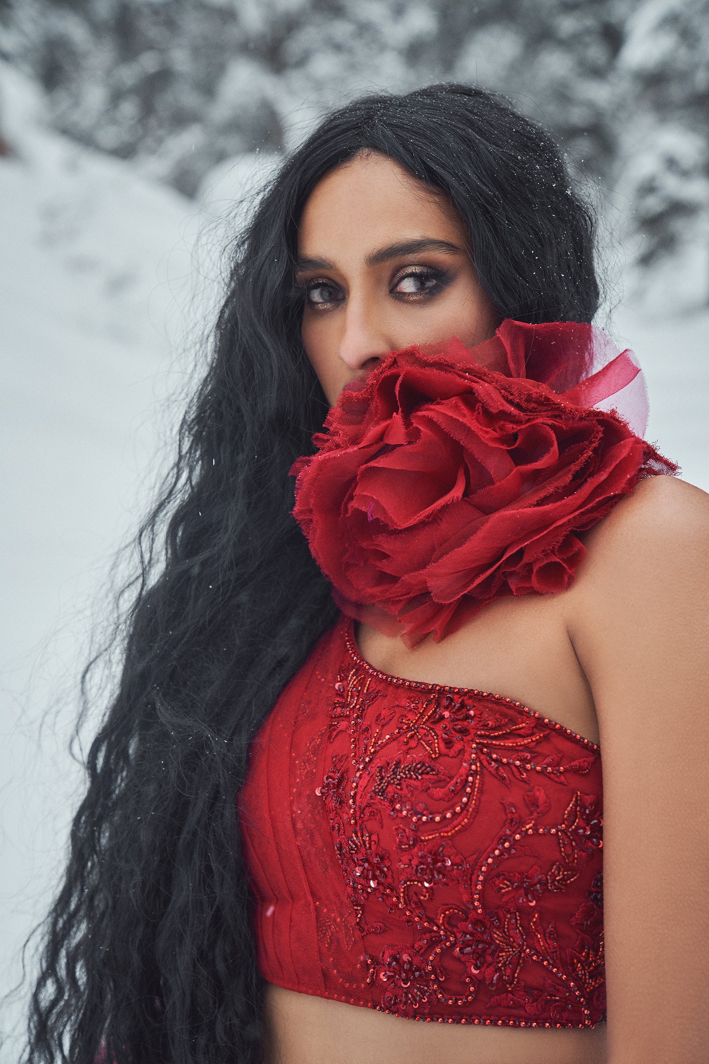 Savannah- Red embroidered rose lehenga set