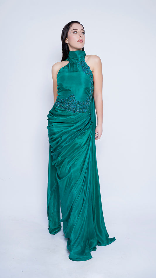 Draped gown with Waist Embellishment