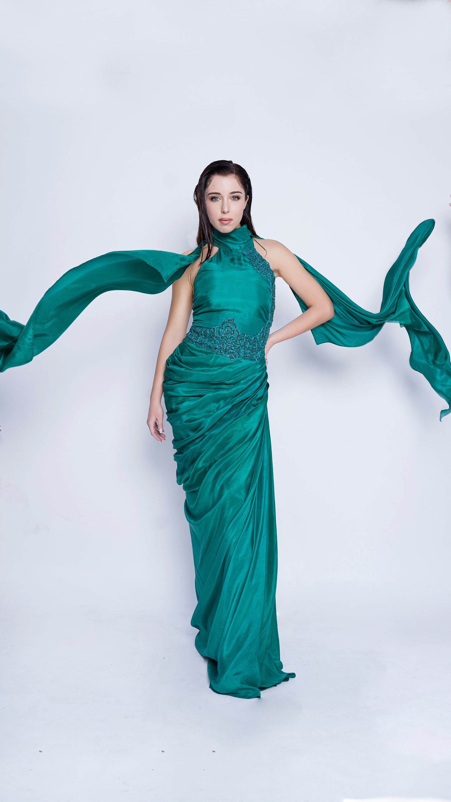 Draped gown with Waist Embellishment